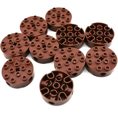 TCM BRICKS Reddish Brown 4x4 Round Brick 4 Side Holes X10 Compatible Parts