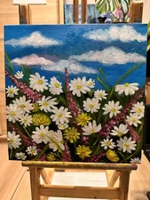 Цветочный арт Ромашки Луговые цветы Картина маслом Природа Цветы