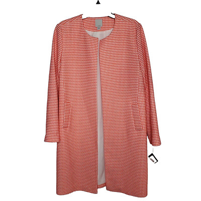 Halogen Womens Coral White Polka Dot Jacket Coat Open Front SZ S Long Sleeves