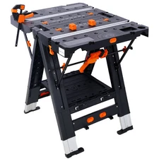 Portable Folding Work Table, 2-in-1 as Sawhorse & Workbench, with 2pcs Clamps