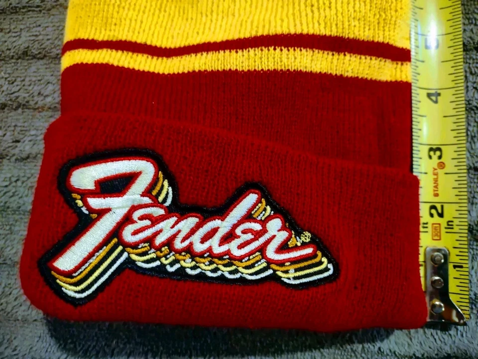 FENDER Logo Invierno Tobagon Gorro Rojo Amarillo Guitarra Retro Adulto NUEVO 🎸🎸 Foto 2 de 4