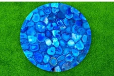 15" Natural Blue Agate Round Side Table Top Unique Bedroom Decor