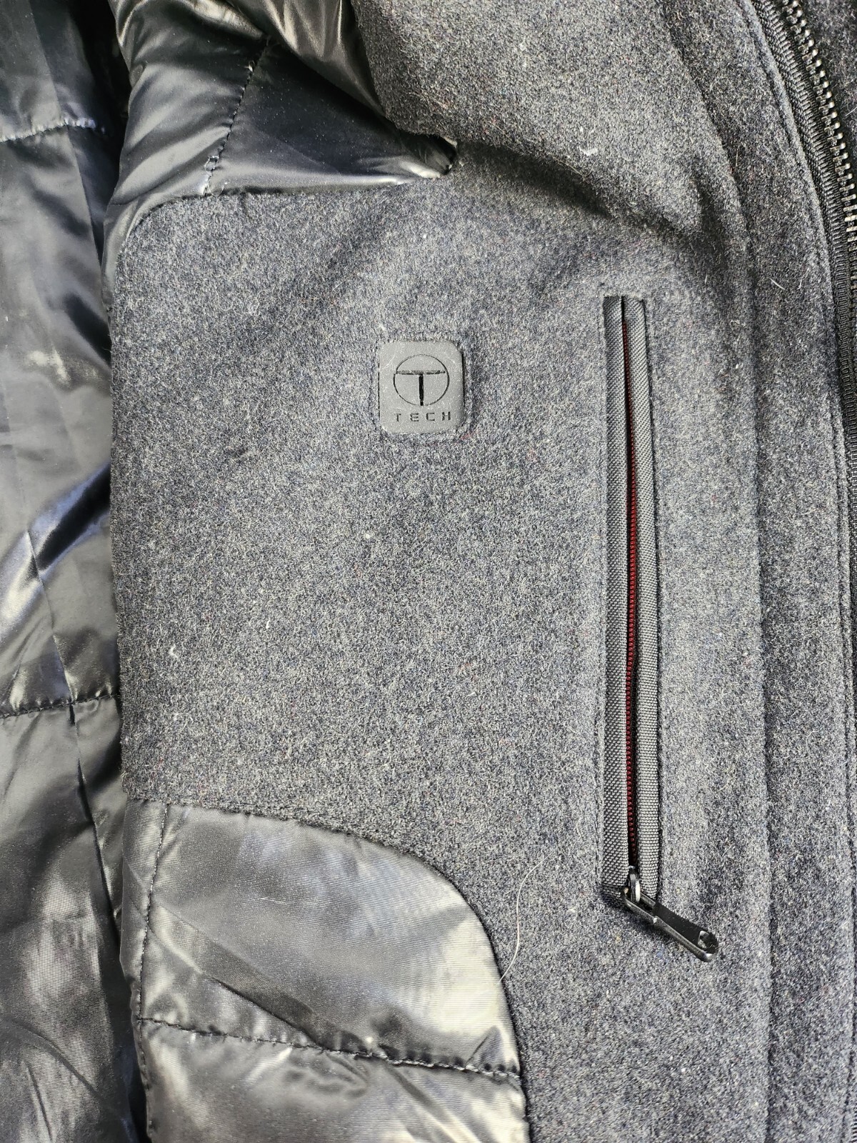 Tumi Tech Wool Blend Coat For Men - Size XL - Black / Grey - Hooded image 7