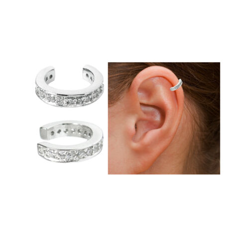 Anillo redondo de rodio sobre plata 925 STR transparente circonio circular pavimentado con puño envolvente para la oreja - Imagen 2 de 5