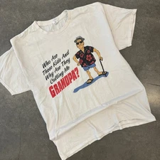 Vintage Y2k Funny Grandpa Meme Vacation Family White Graphic Tee Size Large 