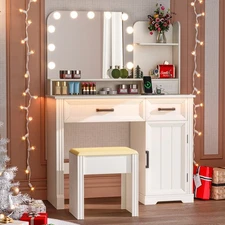 Makeup Vanity Desk with Mirror and LED Lights, Dressing Table with Power Outlet