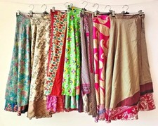 20 PCs Lot Vintage Sari Silk 2 Layer Magic Wrap Around Long Skirts Baho Dress