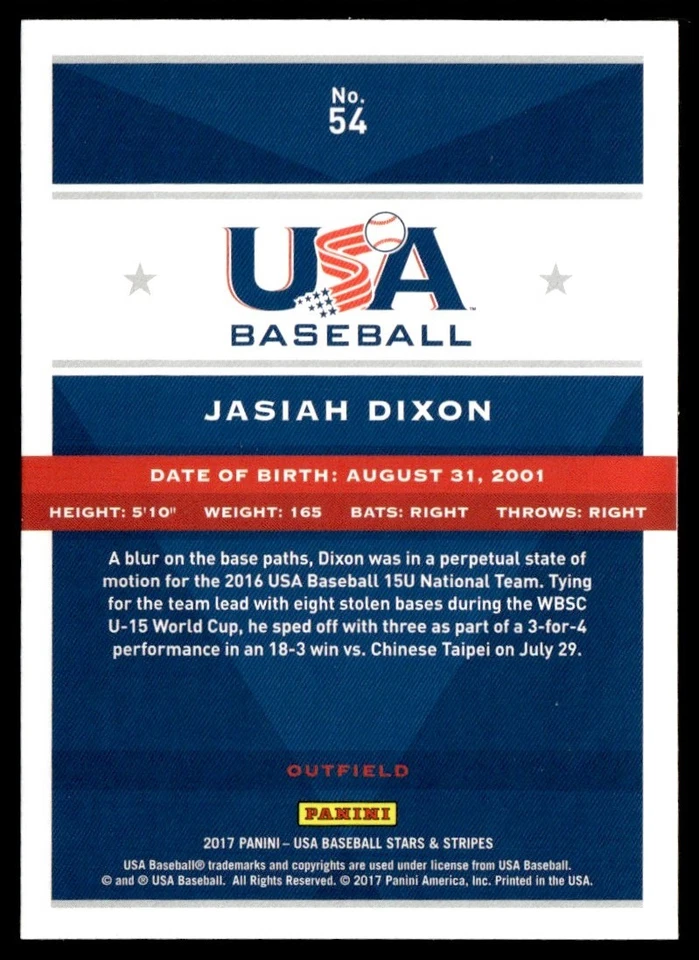 2017 Panini Stars and Stripes Longevity Jasiah Dixon USA #54 - Image 2 of 2