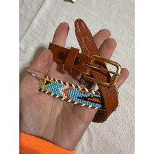 Vintage Kids Genuine Leather Beaded Southwestern Western Belt Brown 27 Inch