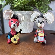 Vintage Dakin Leather Mouse Duo Mice Toy Plush Guitar Drums Pair