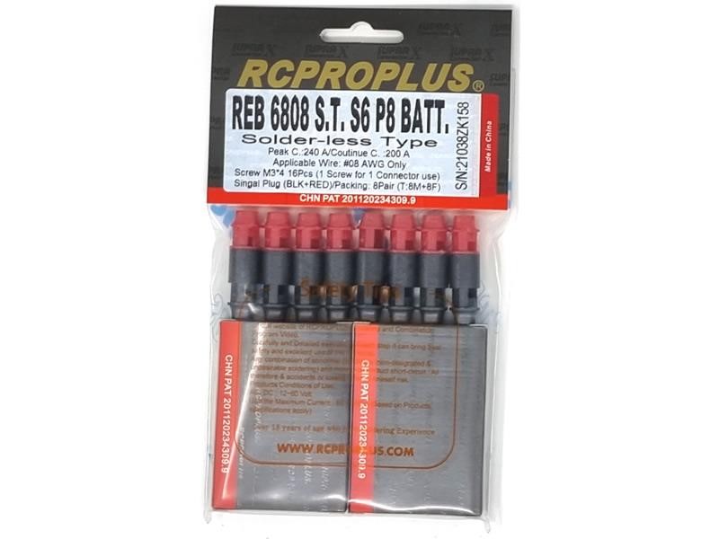 RCPROPLUS PRO S6 6mm Solderless (8M, 8F, Red/Black Housing) Battery Side