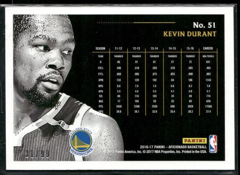 2016-17 Panini Aficionado #51 Kevin Durant Artist's Proof Red #/99 - Image 2 of 2