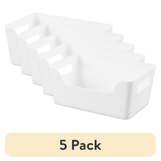 (5 Pack) Mainstays 2-Pack Small White Plastic Easy Access Bins