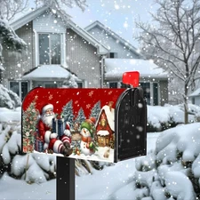 Xmas Mailbox Cover Magnetic Santa Claus Snowman for Garden Yard Decor 21"x18"