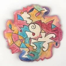 Harris-Cies NY Pottery Cubist Style Abstract Art Large Footed Bowl Signed 1996