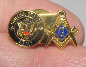 United States Army Masonic Lapel Tac Stick Stud Blue & Gold Compass Square Pin
