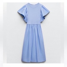 Zara Ruffle Sleeve Blue Midi Dress(Size Medium)