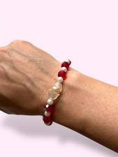 Elegant Red and White Beaded Bracelet