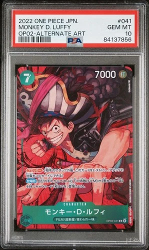 2022 ONE PIECE JAPANESE OP02-PARAMOUNT WAR | ALT ART MONKEY D. LUFFY 041 PSA 10