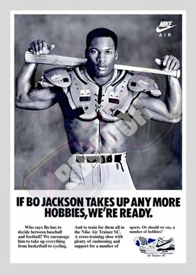 BO JACKSON AIR TRAINER SHOE AD POSTER SHOULDER PADS 80s 90s BO KNOWS 13x19 inch