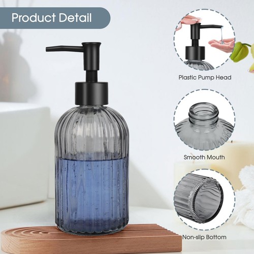 2 Pack Glass Soap Dispenser with Black Plastic Pump, 400ml Liquid Hand Soap D... - Picture 4 of 8