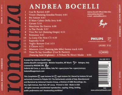 ANDREA BOCELLI ROMANZA NEW CD