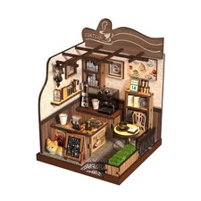 DIY Miniature Dollhouse Kit, 3D Wooden Puzzle Coffee Shop Model, Creative Min...