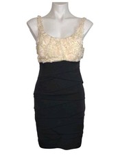Windsor Semi Formal Bodycon Black And Ivory Dress Size Large Floral Applique New