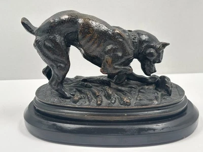 Ancien Bronze Animalier XIXe Chien Ratier et Rat signé Adrien Trodoux - Photo 1/4