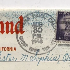 1956 DISNEYLAND, CA, BUENA PARK GHOST TOWN RUR STA CANCEL POSTCARD FOLDER Q1