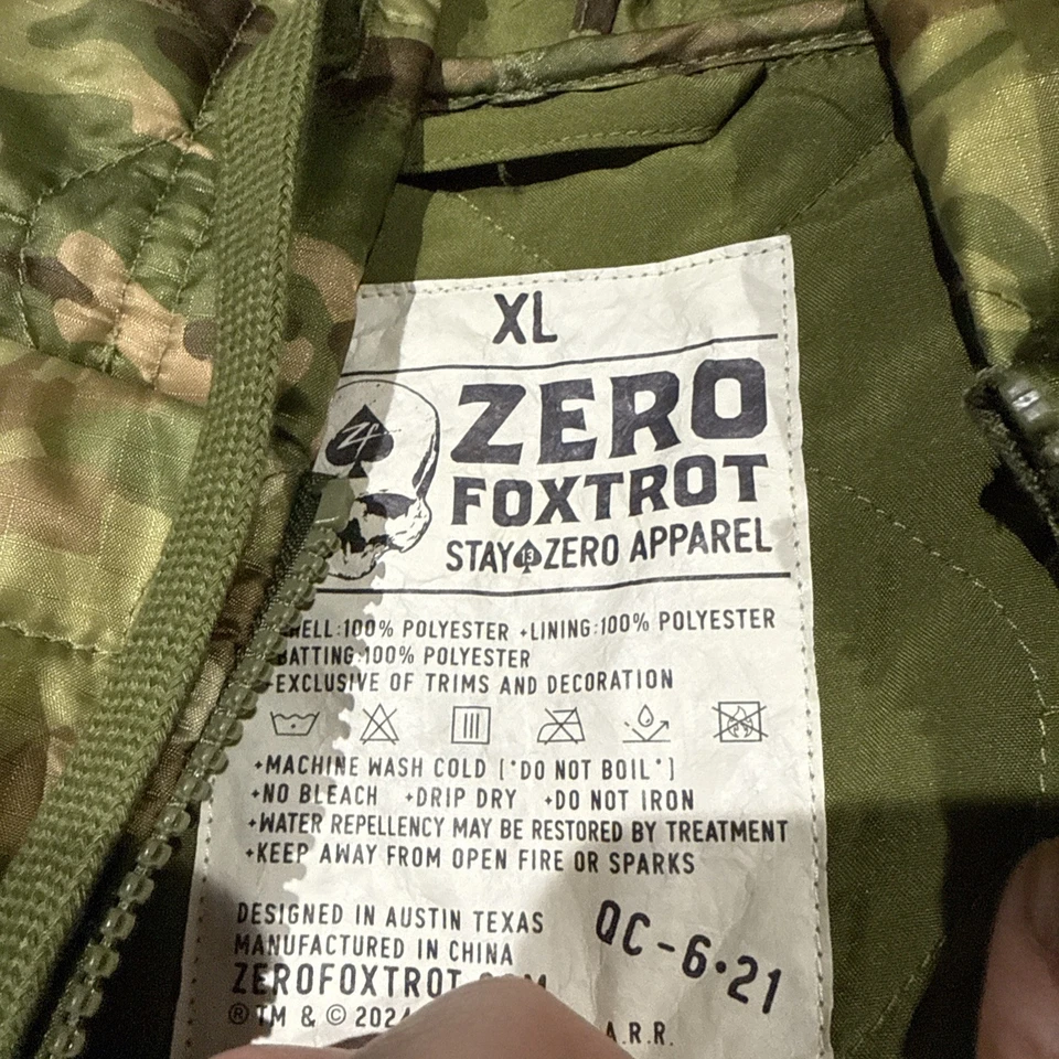Zero Foxtrot Jacket Mens XL Green Contraband Hoodie Camo Pullover Puffer Quilted - Image 3 of 4