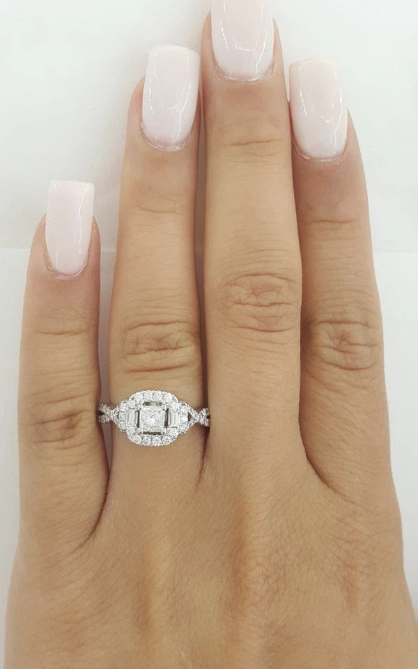 Adrianna Papell Princess Crossover Halo Engagement Ring 1 ct 14k White Gold $3k - Image 2 of 4