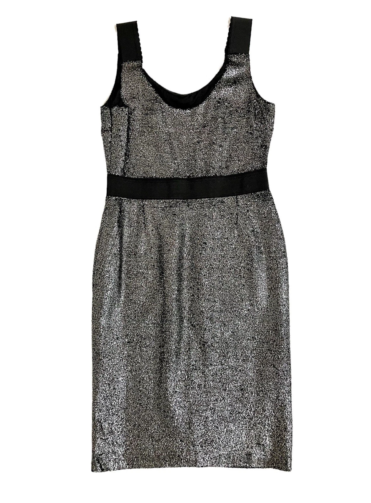 Abito Boutique Moschino Argento Boucle Tubino Metallizzato 48 IT 14US $695 Nuovo con etichette