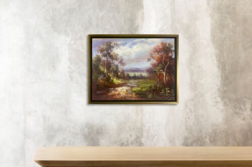 Hungryartist - Dipinto ad olio originale del paesaggio autunnale su tela 12x16 incorniciato - Foto 2 di 6