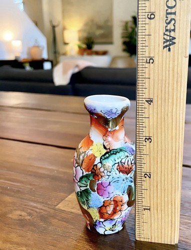 1920er chinesische Export handbemalte Mini Porzellan Vase mit gold vergoldeten Details 4" - Bild 9 von 12