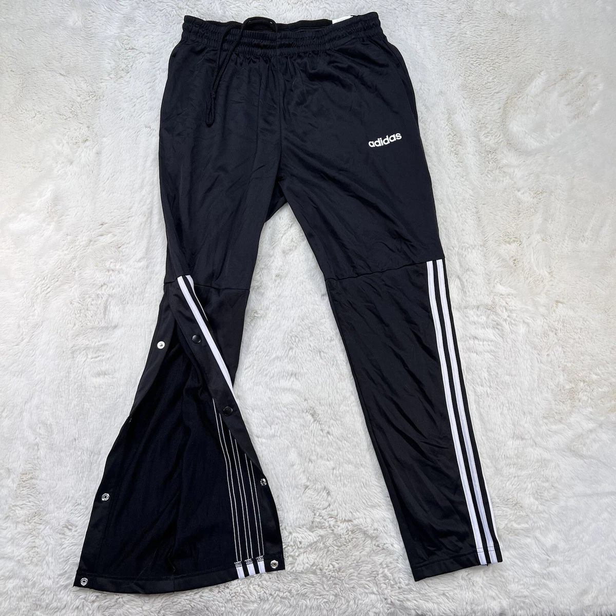 Adidas 1/2 Snap Button Activewear Track Pants Mens Size L, Black / White