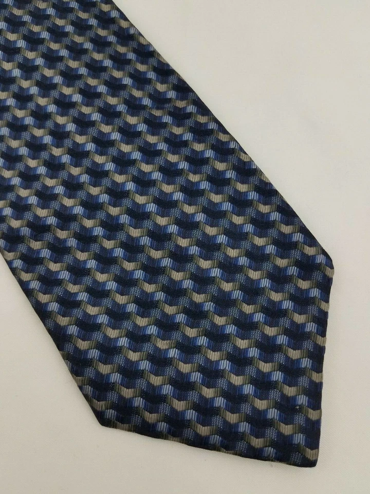 Corbata de seda para hombre de hoy azul gris tostado geométrica para hombre Italia 56 x 3,75 Foto 2 de 4