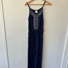 Knox Rose Boho Maxi Dress Womens Medium Navy NWT Embroidered Beachy Coastal