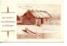 Drawing of De'saible's First Building House in Chicago-Illinois-Vintage Postcard