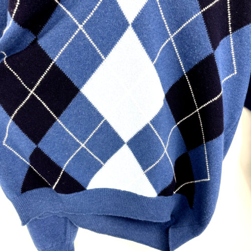 Peter Scott Hombre Suéter grande de lana de cordero azul Argyle hecho en Escocia V cuello - Imagen 3 de 12
