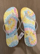 NEW Old Navy Classic Flip Flops Women Size 7 Multi Color Tie Dye Yellow Blue