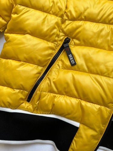 GUESS Women’s Hooded Puffer Jacket Bright Yellow Size L Black/White Trim - Picture 11 of 24