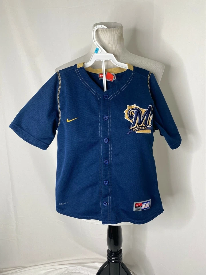 Milwaukee Brewers Boy’s Size 7 Jersey Shirt Nike Blue Fit-Dry MLB Prince Fielder - Image 2 of 4