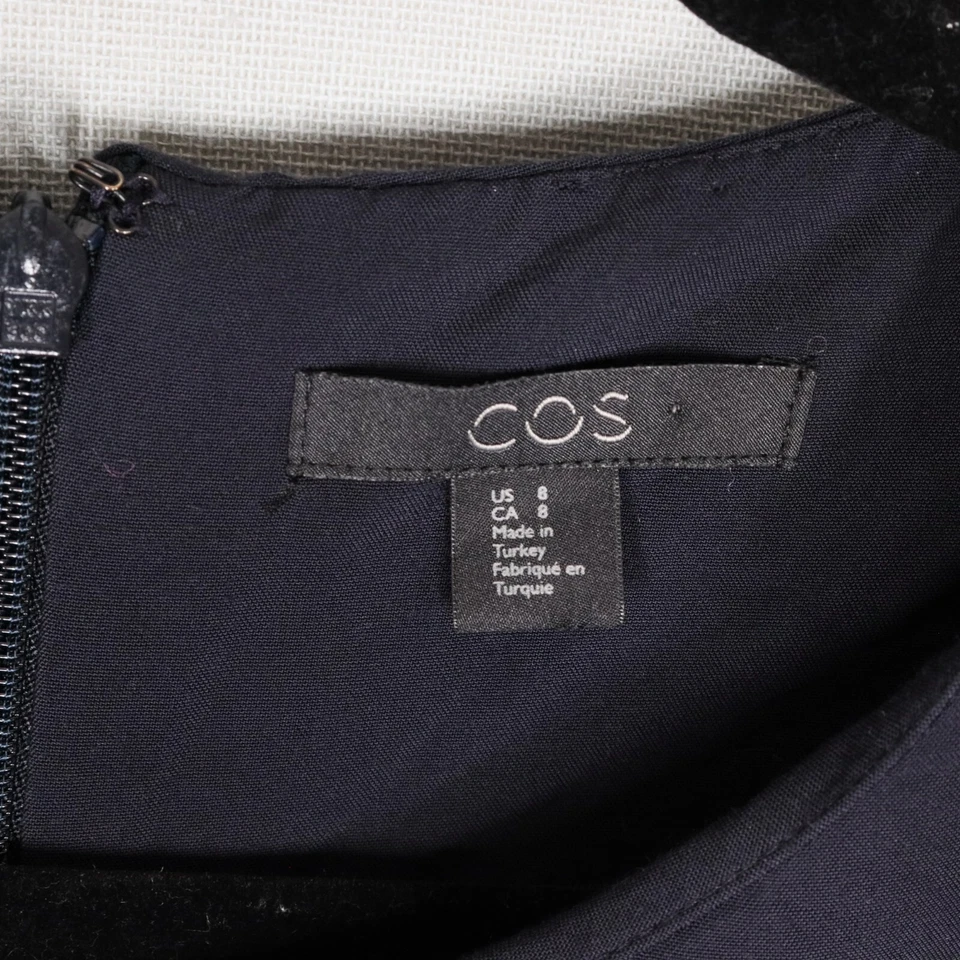 COS Wrap Top Womens Size 8 Matte Navy Blue Asymmetric 3/4 Sleeve Contemporary - Image 3 of 4