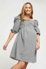 Dorothy Perkins Maternity Gingham Milkmaid Mini Dress Black UK 14