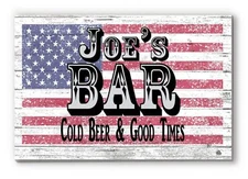 Custom Bar Sign – Personalized American Flag Wall Art with Name & Slogan | Man C