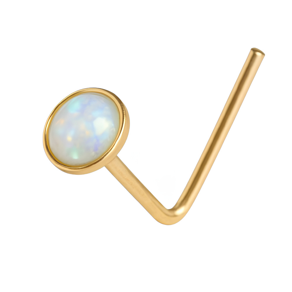 Opal Gold Nose Stud White AB 9ct Gold 22g (0.6mm) 9k 2.5mm L Bent Body Jewellery
