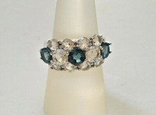 Genuine 925 Sterling Silver Sparkling Blue White Crystal Stones Ring Size 7 NEW