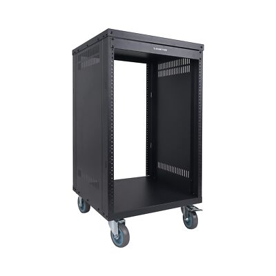 Sound Town 16U Universal Steel Rack, w/ 3'' Locking Casters, Vented Side Panel...