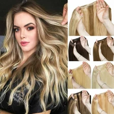 Invisible Wire Hair Extensions Straight Synthetic Natural Black Blonde One Piece